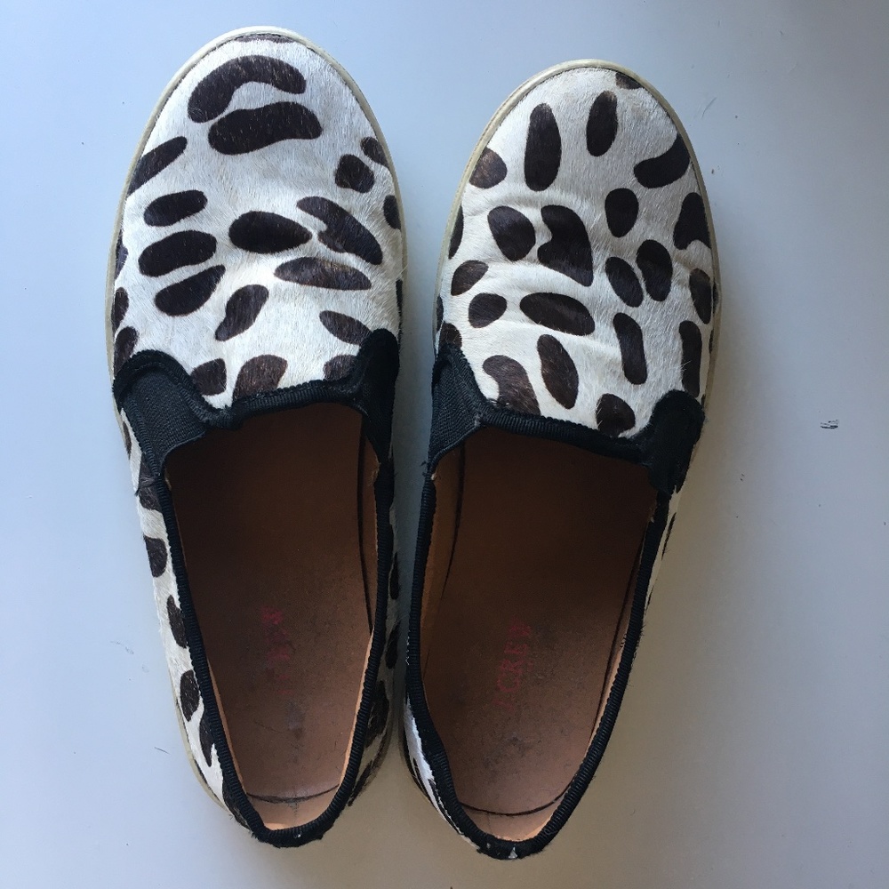 J. Crew calf hair black and white sneakers